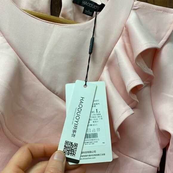 HAODUOYI pale pink ruffle front long‎ sleeve sheath dress - Picture 2 of 7